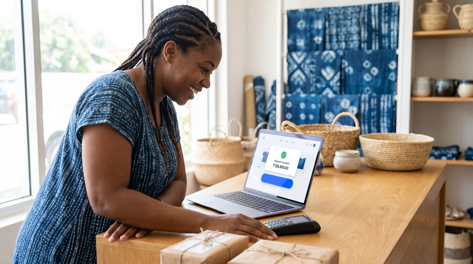 Website design mockup for a Caribbean ecommerce business — an online store shown on desktop and mobile